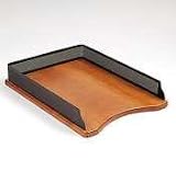 Rolodex 22613 Distinctions self-stacking legal size desk tray, rich cherry wood/black metal
