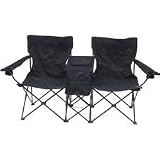 Hiland Double Folding Chair with Center Storage- Black