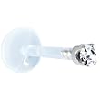 14 Gauge 3/8" Solid 14KT White Gold 1.5mm Genuine Diamond Bioplast Push in Labret