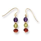 14k Amethyst Peridot and Garnet Bead Dangle Wire Earrings