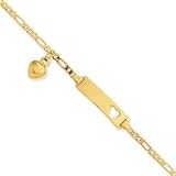 14k 6in Engraveable Figaro Link w/Dangling Heart Baby/Child ID
