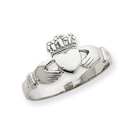 14k White Gold Ladies Claddagh Ring - Size 6