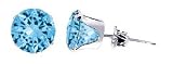 Sterling Silver 5 MM Round Blue Zircon Cubic Zirconia Stud Post Friction Back Earrings