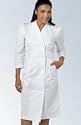 White Twill Dress with Embroidery Waist Detail by Peaches Uniforms. Perfect for Nurses or Church!