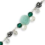 Sterling Silver Jade/White Cultured Pearl/Green & Clear Crystal Bracelet - 7.5 Inch