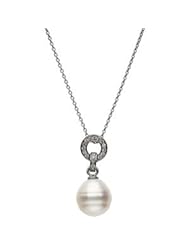 CleverEves 14K White Gold 12.00 mm Circle 1 5 Ct Tw South Sea Cultured Pearl And Diamond Necklace