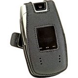 Black Leather Case For Samsung E710 Cell Phone, Includes Clip And Wrist Strap