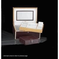 Geniune Burgandy Leather with Wood Accents Jewelry Case Box with Removable Travel Case