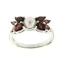 Sterling Silver Genuine Garnet and Pearl Leaf Design Ring Size#7