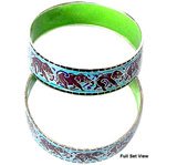 Silver Bangle Bracelet Pair with Enamelled Painting Handcrafted Indian-Style 58 gms. 2.5 "