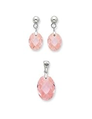 Sterling Silver Pink CZ Earring & Pendant Set