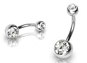 Double CZ Swarovski Gem Belly Navel Ring 14g 7/16"
