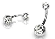Double CZ Swarovski Gem Belly Navel Ring 14g 7/16"