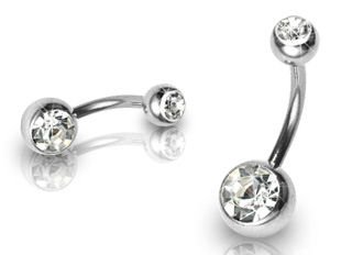 Body Colorz™ Double CZ Swarovski Gem Belly Navel Ring 14g 7/16"