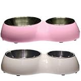 Catit Double Diner Cat Bowl 5.4 and 11.9-oz capacity pink-color- 11 length x 6.5 width x 2.25 depth