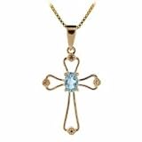 Vermeil (24k Gold over Sterling Silver) Genuine Diamond Accent Blue Topaz Cross Pendant