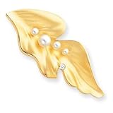14k Cultured Pearl and Diamond Leaf Pin