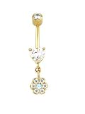 Stunning Heart and Flower Belly Button Ring is Nickel Free 14 karat Gold