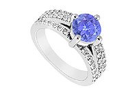 Tanzanite and Diamond Engagement Ring : 14K White Gold - 1.00 CT TGW