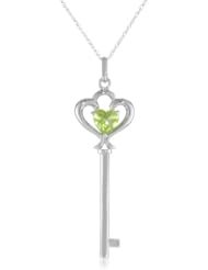 10k White Gold Heart Key Peridot Pendant Necklace 18"