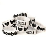 Keep-A-Breast 1 Inch I Love Boobies Bracelet White/Black