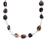 925 Silver, Smoky Quartz & Freshwater Pearl Necklace- 24 IN