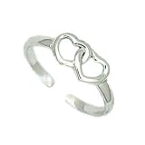 .925 Sterling Silver Toe Ring with Two Hearts