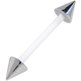 Steel Cone BIOPLAST Barbell Tongue Ring by Black Steel Tongue Rings