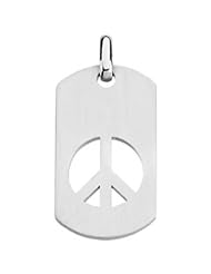 14K White Peace Sign Dog Tag Pendant 50.25X23.50 mm