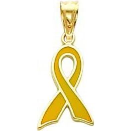 14K Gold Small Yellow Enameled Awareness Ribbon Charm