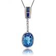Blue Topaz, Australian Opal and Diamond Dangle Pendant in 14K White Gold
