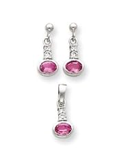 Sterling Silver Pink CZ Earrings And Pendant Set