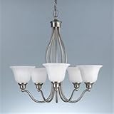 Murray Feiss Garrett Five-Light Chandelier, Brushed Steel with White Alabaster Glass Shades #F2118/5BS