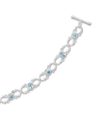 Blue Topaz Toggle Bracelet Sterling Silver Horseshoe Links
