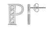 Clear Cubic Zirconia P Initial Post Back Sterling Silver Stud Earrings