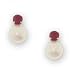 Yellow Gold Stud Earrings with White Pearl & Ruby Gems