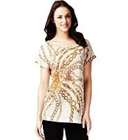 Slash Neck Chain Tunic with Linen