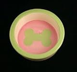 Melia Pink With Green Bone Design Ceramic Dog Bowl-LARGE