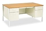 Double Pedestal Desk With Oak Top - Hon Steel Desks
