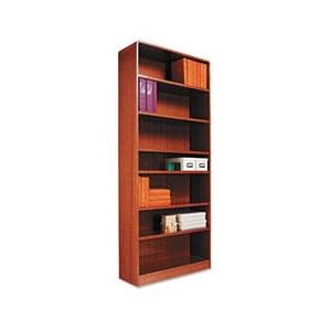 Alera Wood Veneer 7-Shelf Radius Corner Bookcase, Finished Back, 36 x 12 x 84, Medium Oak... by Alera