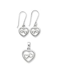 Genuine IceCarats Designer Jewelry Gift Sterling Silver Heart Earrings And Pendant Set