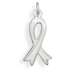 Sterling Silver White Enamel Awareness Ribbon Charm, 7/8 inch, Peace, Victims of Terror