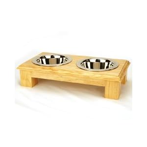 Wood Diner w/ Stainless Steel Dog Bowls -Medium 7inches tall