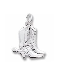 Rembrandt Charms, Cowboy Boots Charm in Solid Sterling Silver or Gold, Engravable