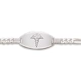 21IBDERkeIL. SL160  Medical Alert Identification Bracelet Engraveable with Figaro Chain Sterling Silver, 8 inch length