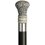 Unisex Regency Bulb Cane Black Hardwood Shaft, Simulated Antique Scrimshaw Polymer Resin Handle -Affordable Gift for your Loved One! Item #DHAR-10648