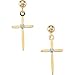 14K Yellow Gold Cross & Ball Diamond Dangle Earring
