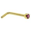 Solid 18KT Yellow Gold (Februray) 1.5mm Genuine Purple Diamond L-Shaped Nose Ring - 20 Gauge