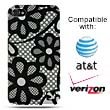 Premium Hard Design Crystal Case Cover for Apple iPhone4, 4th Generation, 4th Gen - Black Flowers Lace Print