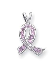 Sterling Silver Pink CZ Ribbon Pendant